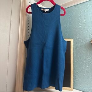 Madewell Ribbed Tank Top XL Blue Sleeveless High Neck Stretch Basic Women